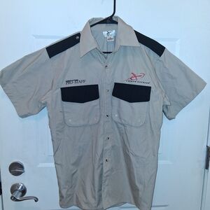 Men's Casual Tan and Black Button Down Shirt Work